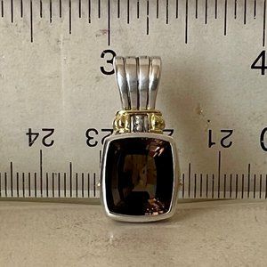 STEVEN LAGOS Smoky Quartz Caviar Sterling Silver 18K Gold Pendant Enhancer